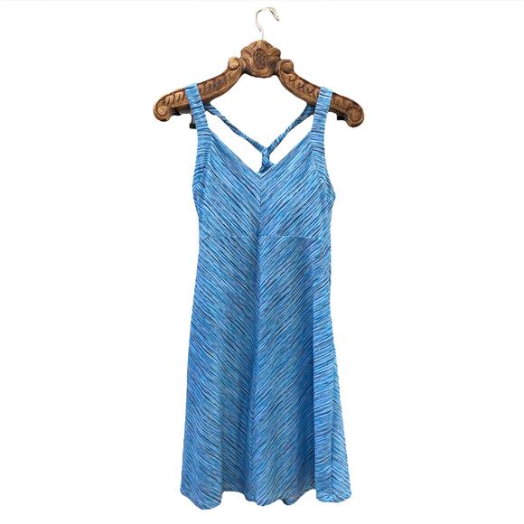 Tehama Athletic Sporty Dress Twisted Racer Back Blue Stripe A Line Small - Picture 1 of 9